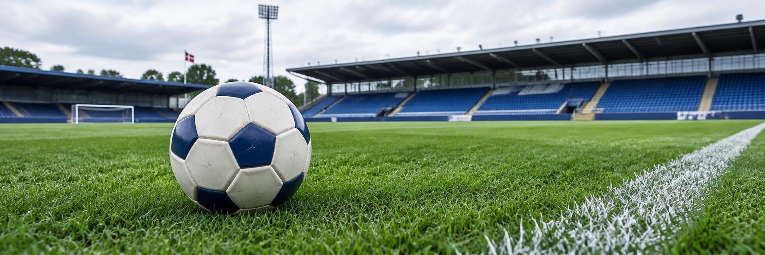Fodbold på græsset i et dansk stadion